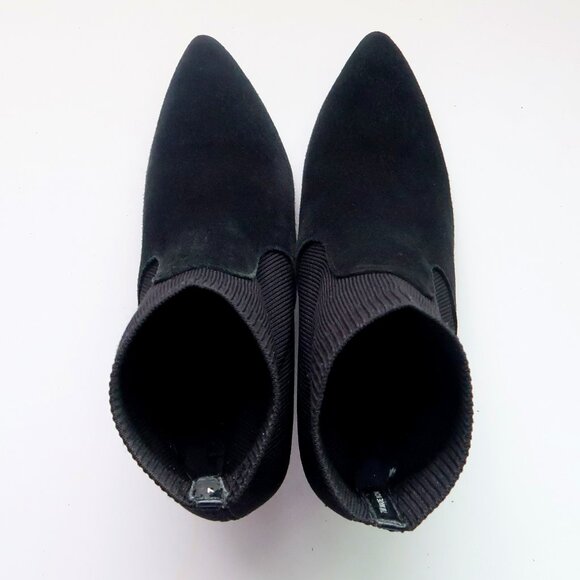 Steve Madden Remy Black Suede Sock Booties Pointed Toe Block Heel Ankle Boots 7 - Picture 3 of 16